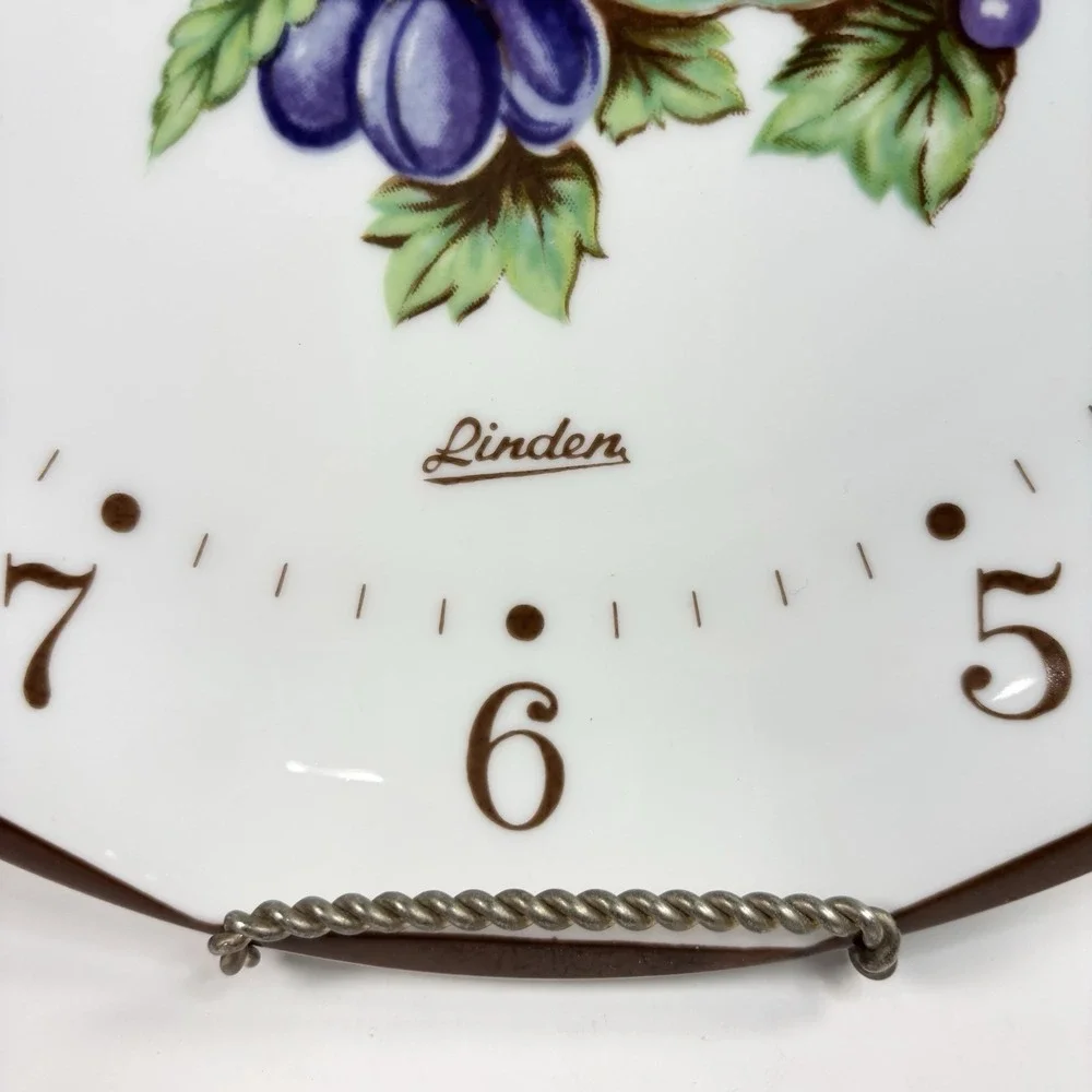 Vintage Linden brand Ceramic wall clock with a fruit motif Round 10.5